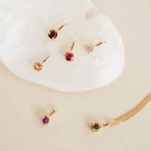Three Claw Mini Ruby Pendant Charm in Yellow Gold